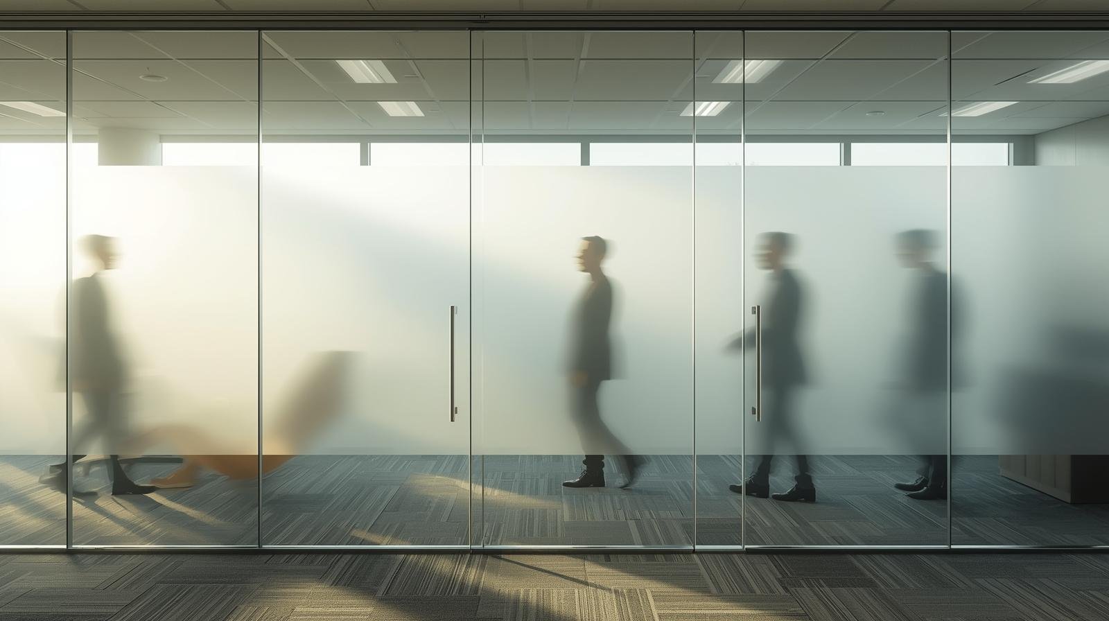 Office glass partitions with frosted privacy window film installed in Hyderabad