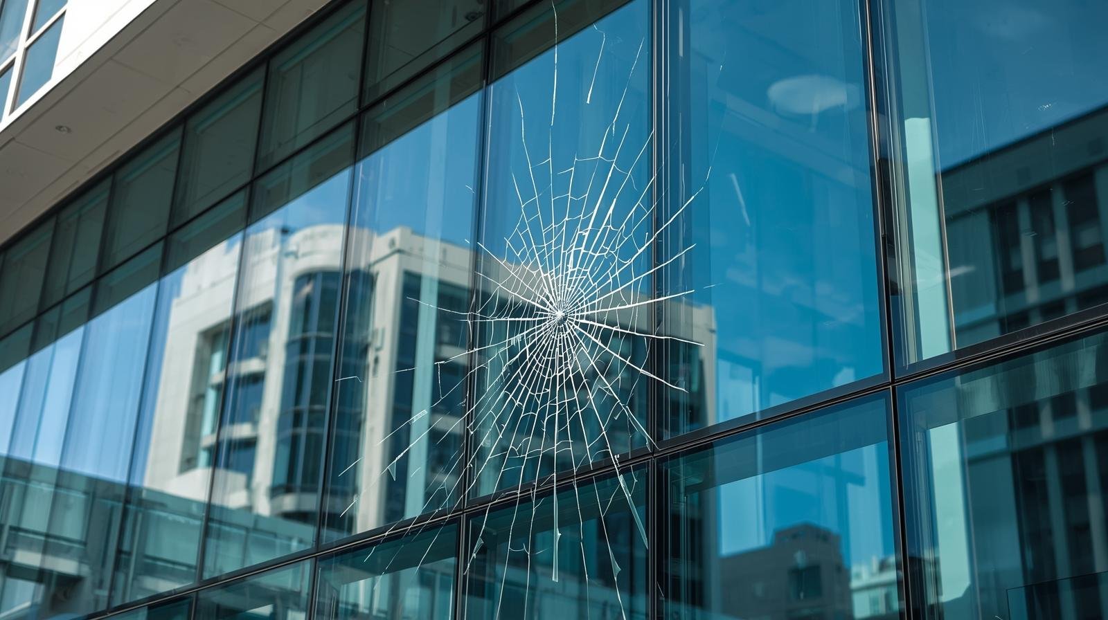 Commercial office glass protected with safety window film