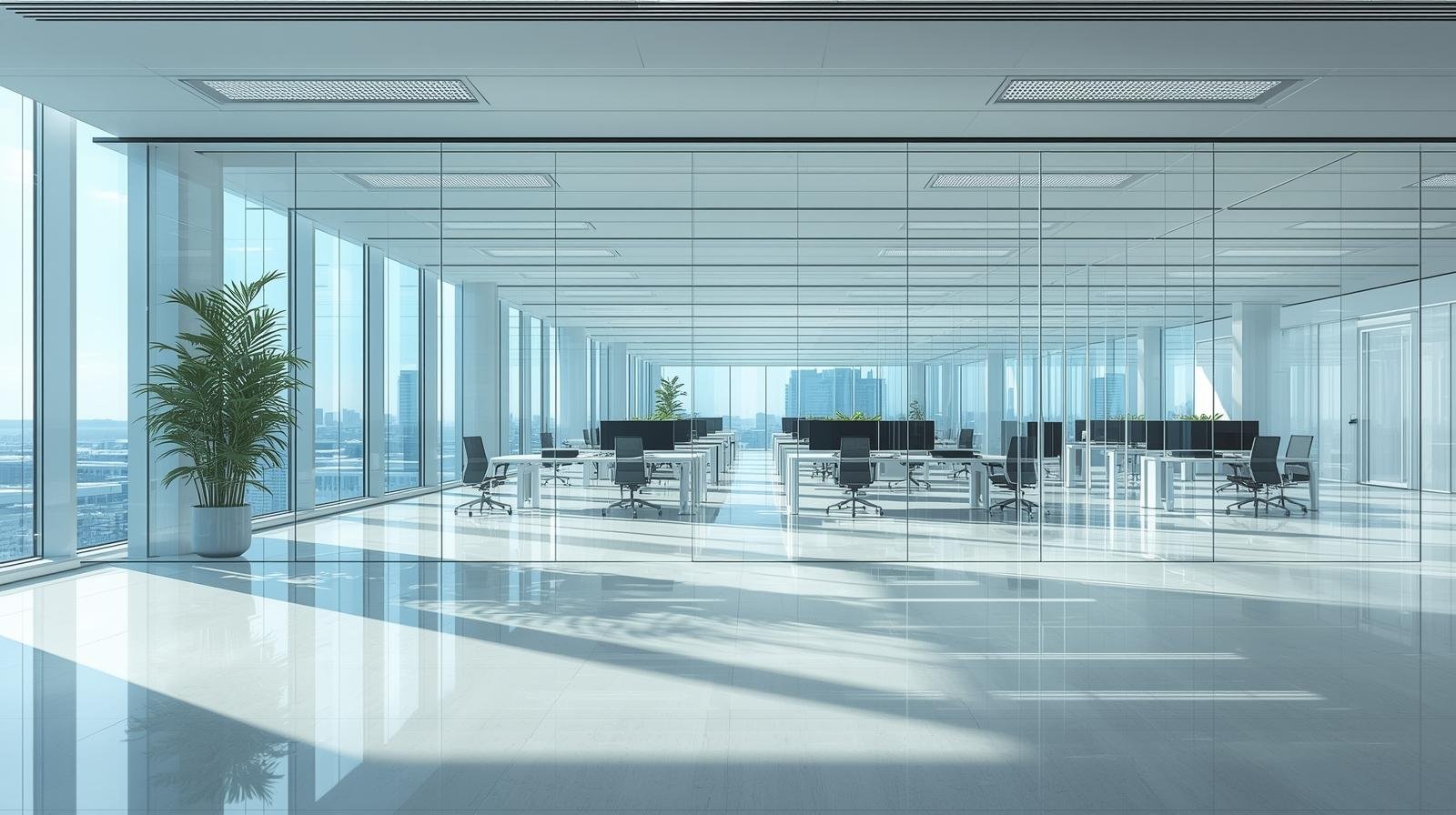 Bright corporate office with high-visibility heat control film