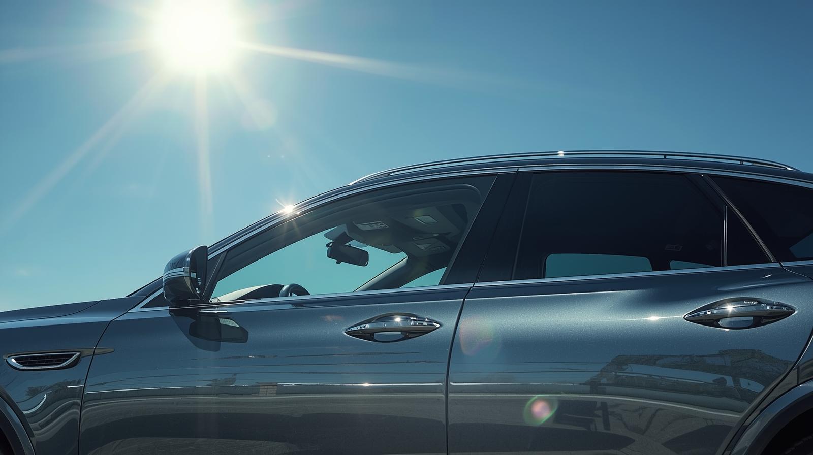 UV protection film on car windows under strong sunlight