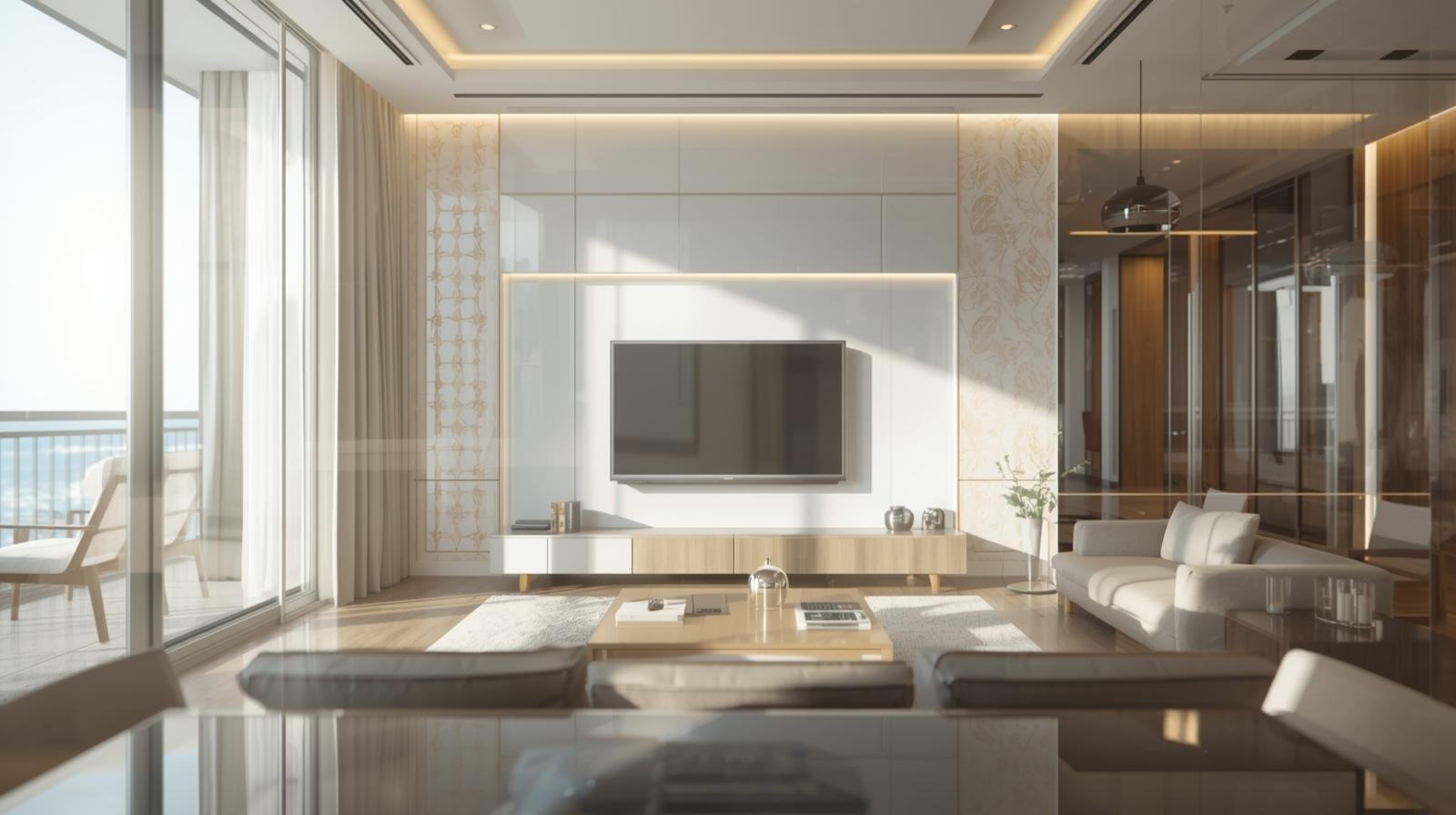 Chennai apartment interior with large glass window for heat and UV protection window films