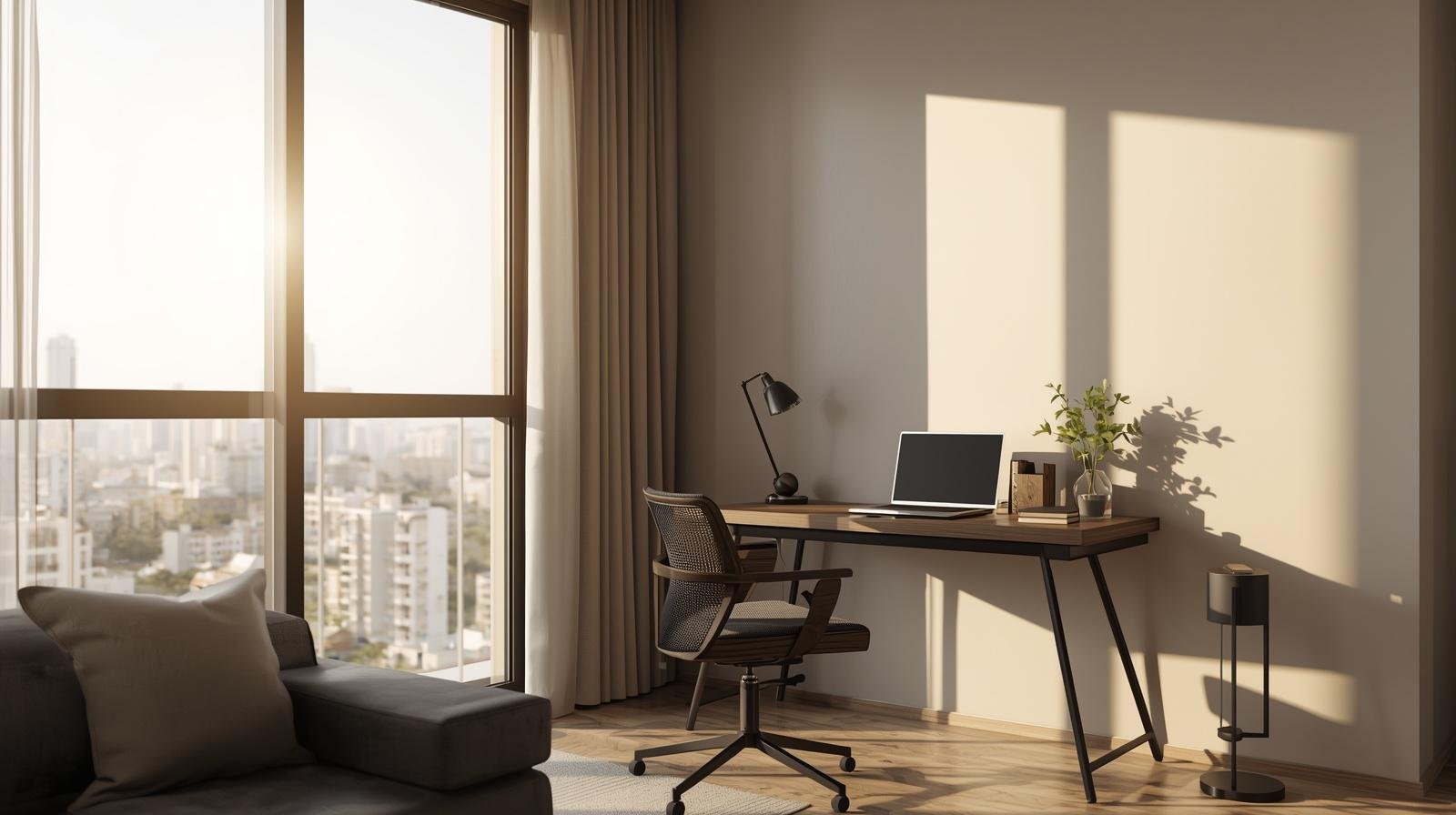 Coimbatore apartment interior with large glass window for heat and UV protection window films