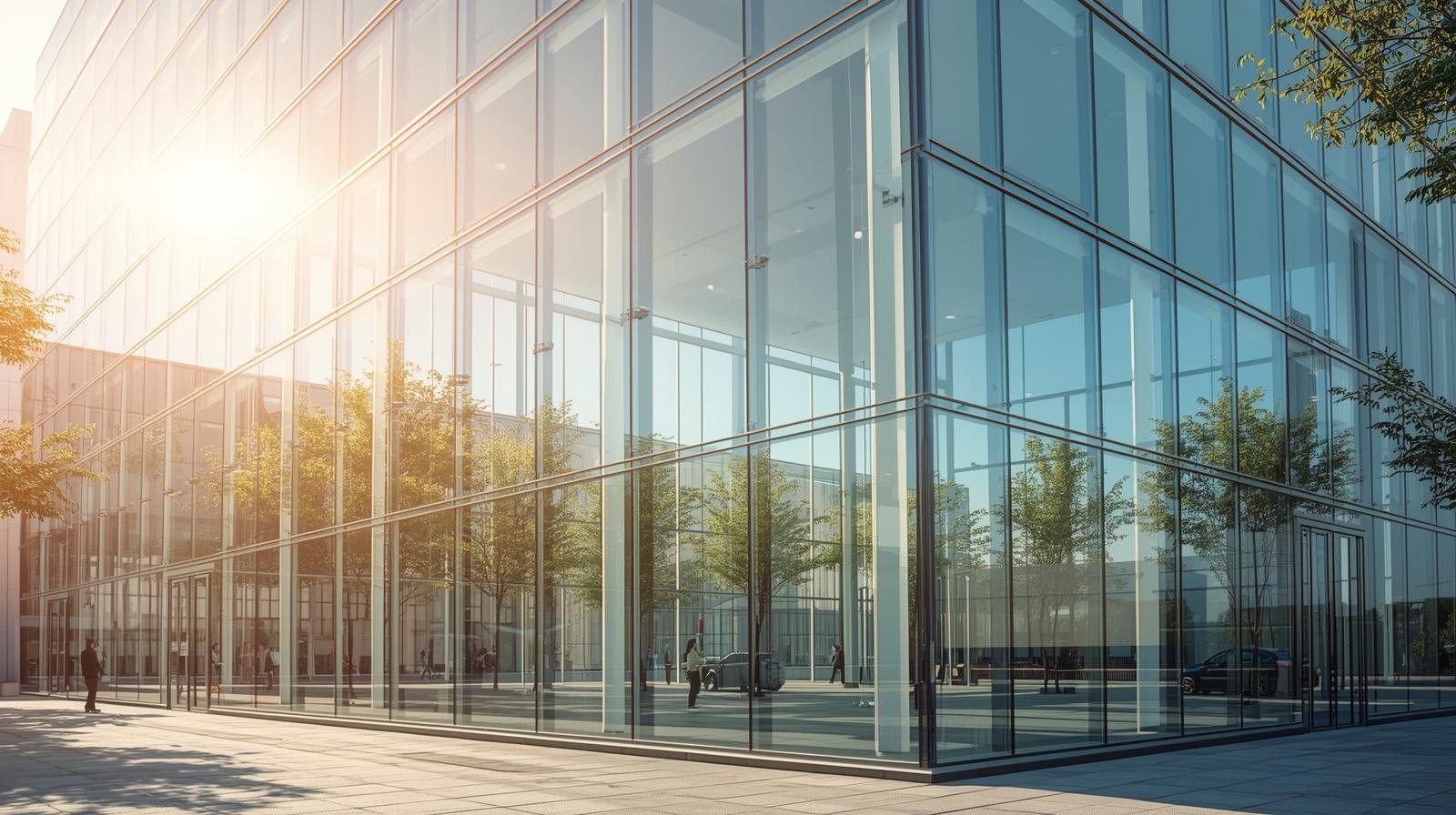 High-visibility heat control film on commercial glass facade