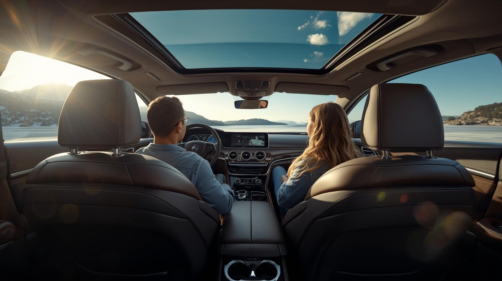 Family inside car protected from UV rays with UV protection film