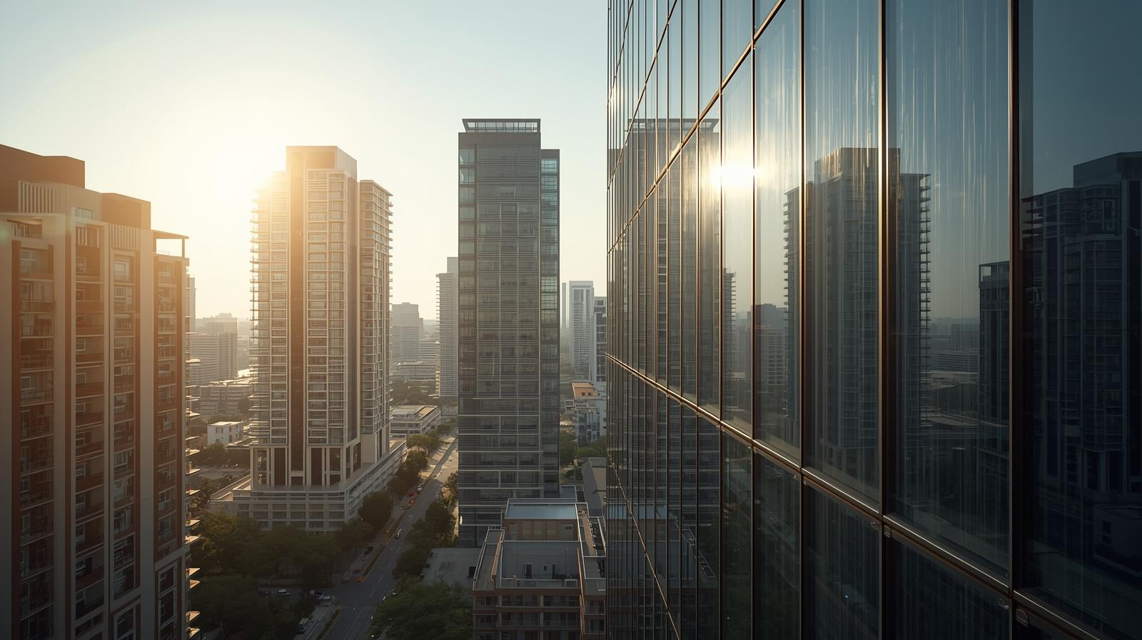 Hyderabad city glass buildings with window film heat control concept