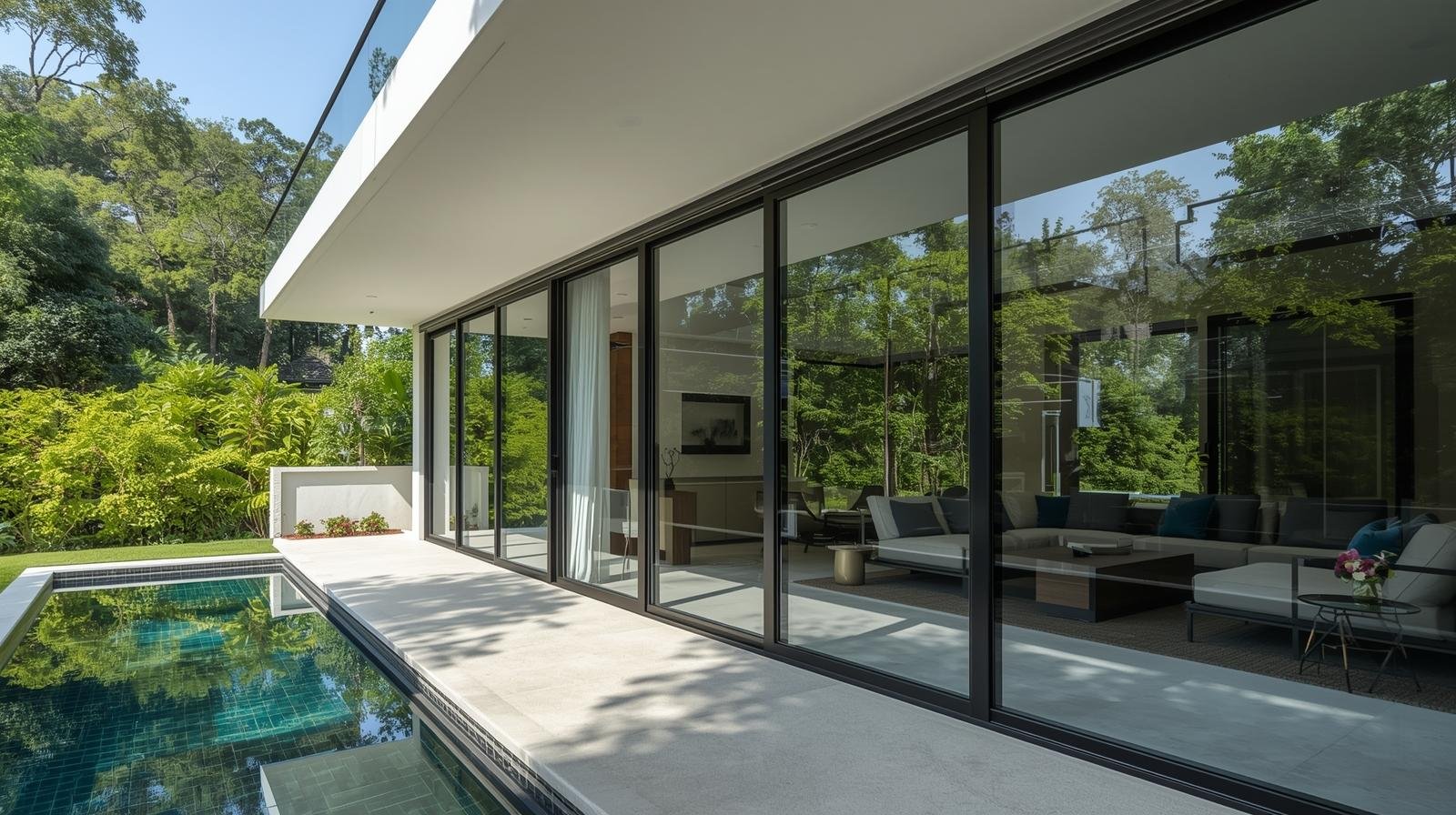 Luxury Bangalore villa with large glass windows and sliding doors for window film installation