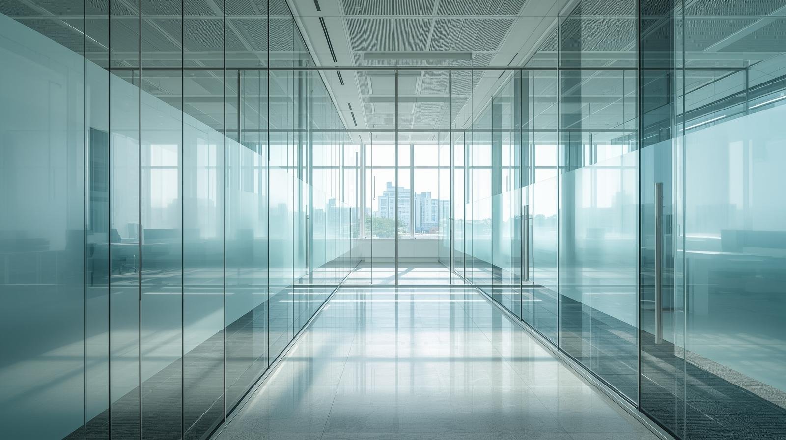 Modern Bangalore IT office interior with large glass windows for office glass film installation