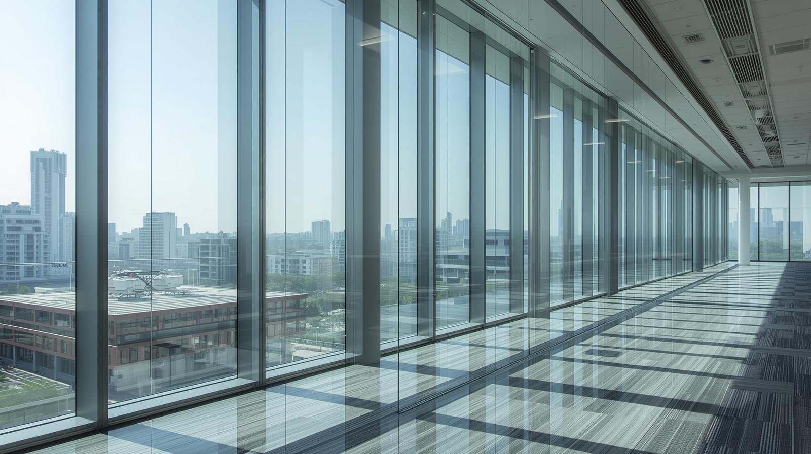 Energy saving window film installed on large glass windows in Bangalore IT office