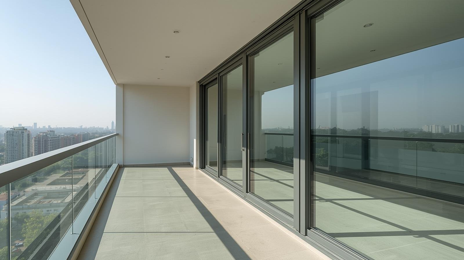 Modern Bangalore apartment balcony with large glass windows for window film installation
