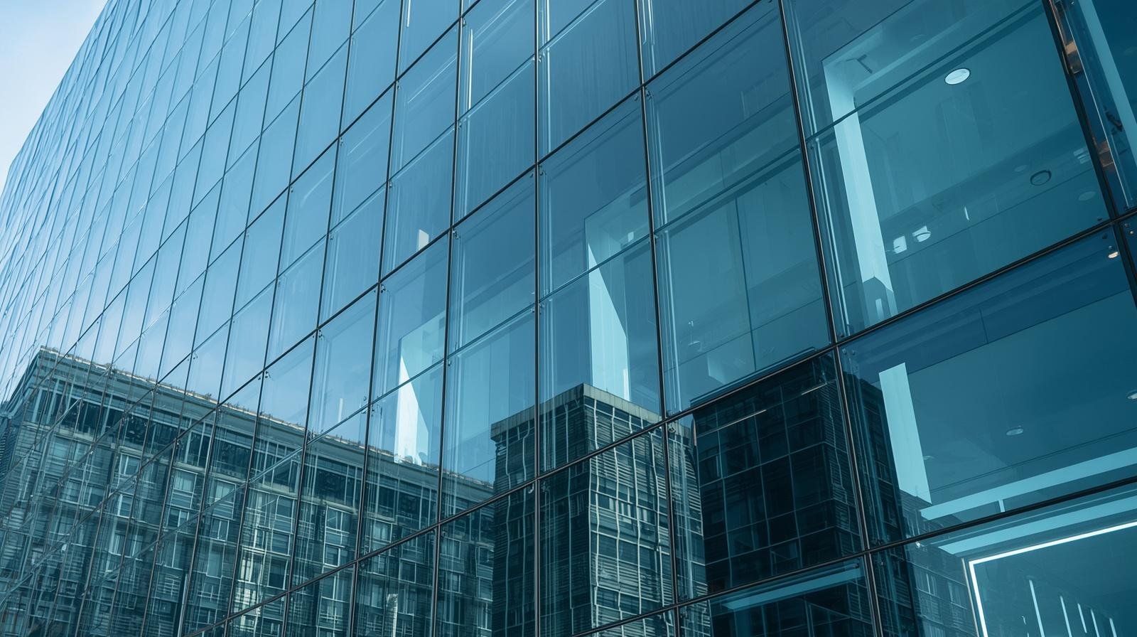 Commercial building glass facade with reflective window film in Bangalore