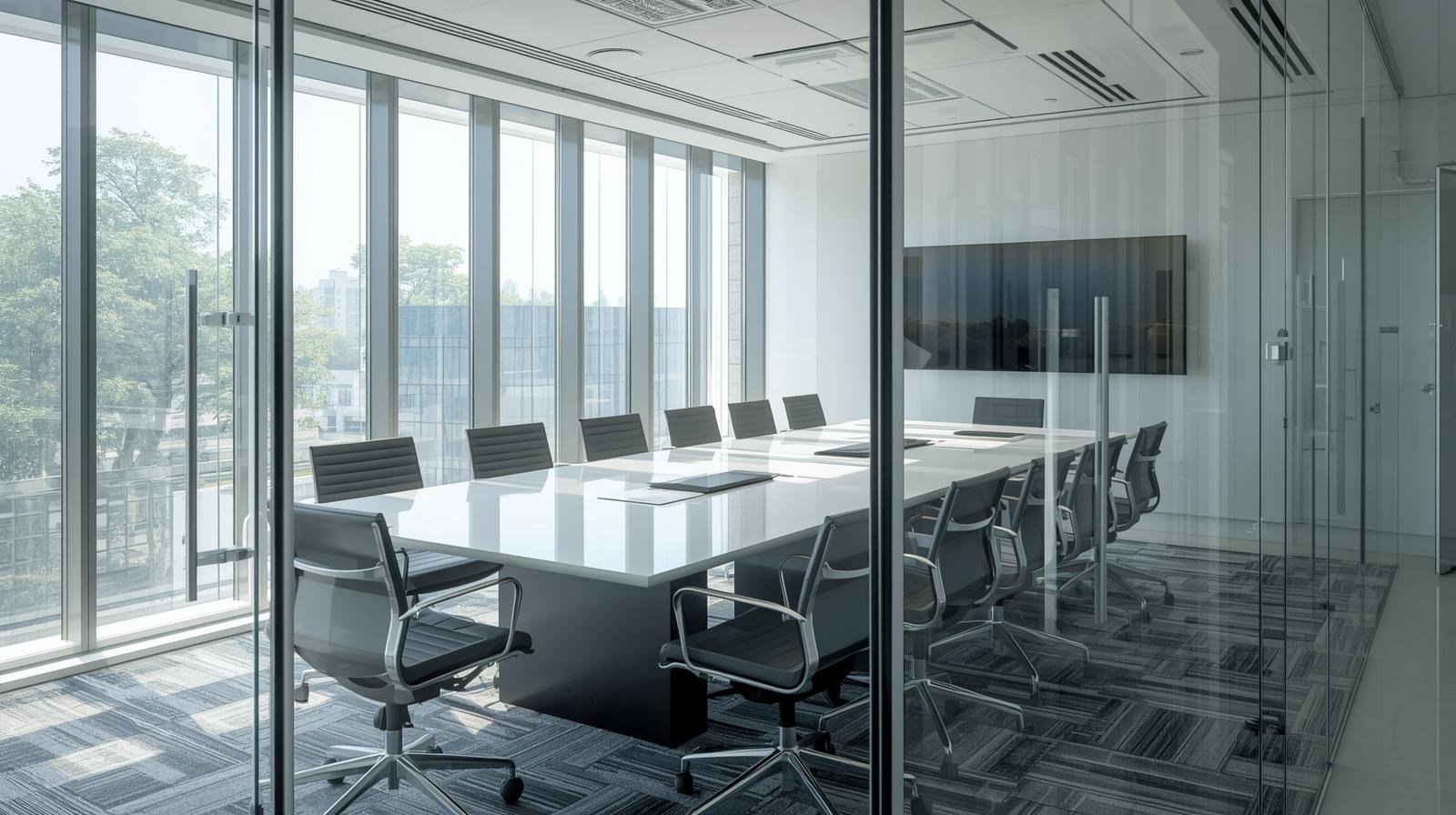 Anti-glare window film installation for office conference room glass in Bangalore