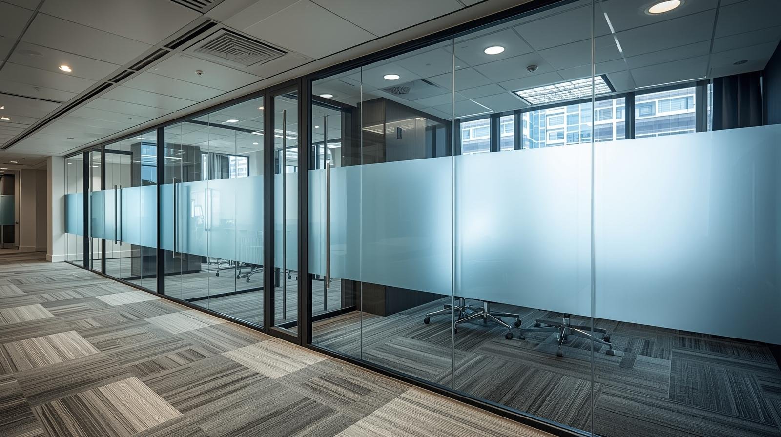 Privacy window film installed on office glass partitions in Bangalore
