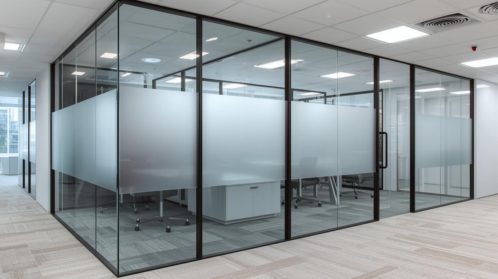 One-way vision window film on office glass cabins and partitions in Bangalore
