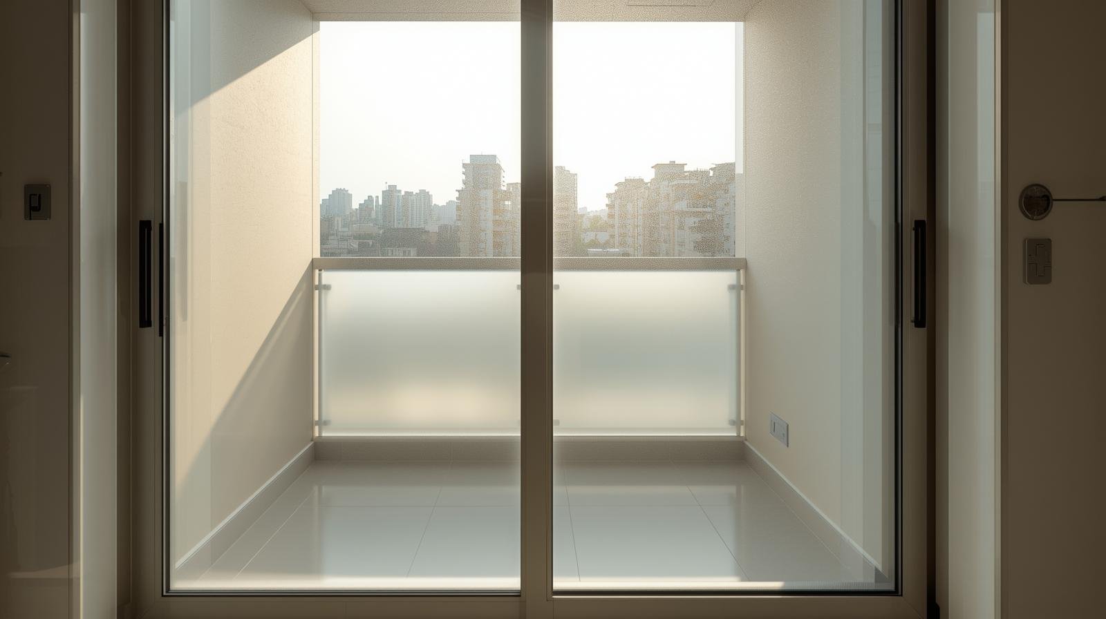 Residential balcony sliding glass with frosted window film for privacy