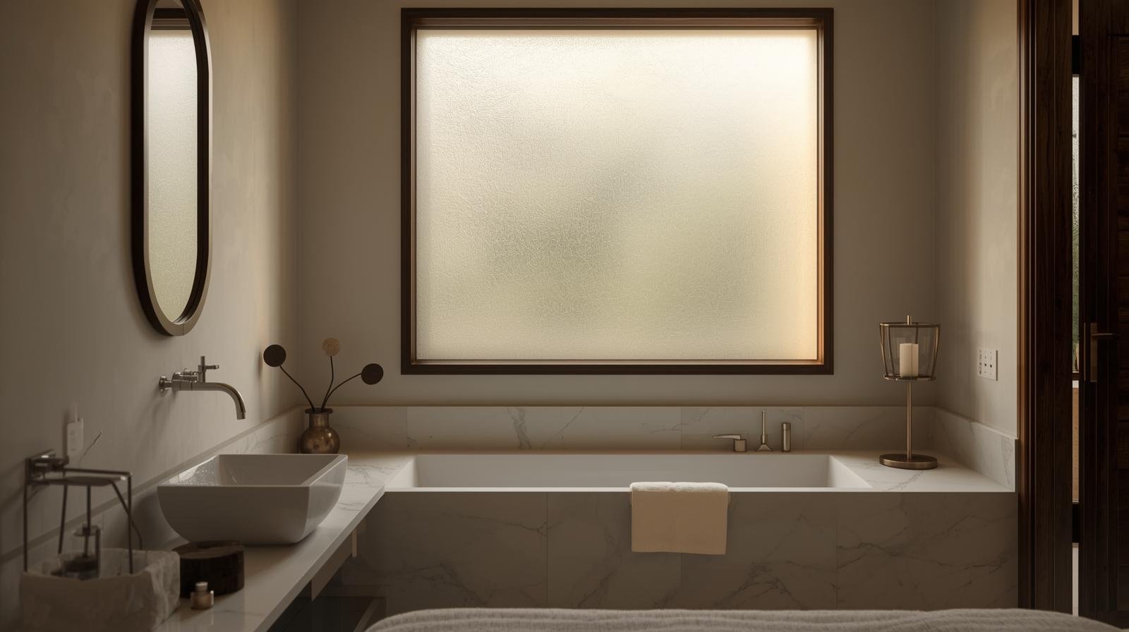 Residential frosted window film on bathroom or bedroom glass for privacy in Chennai and Coimbatore