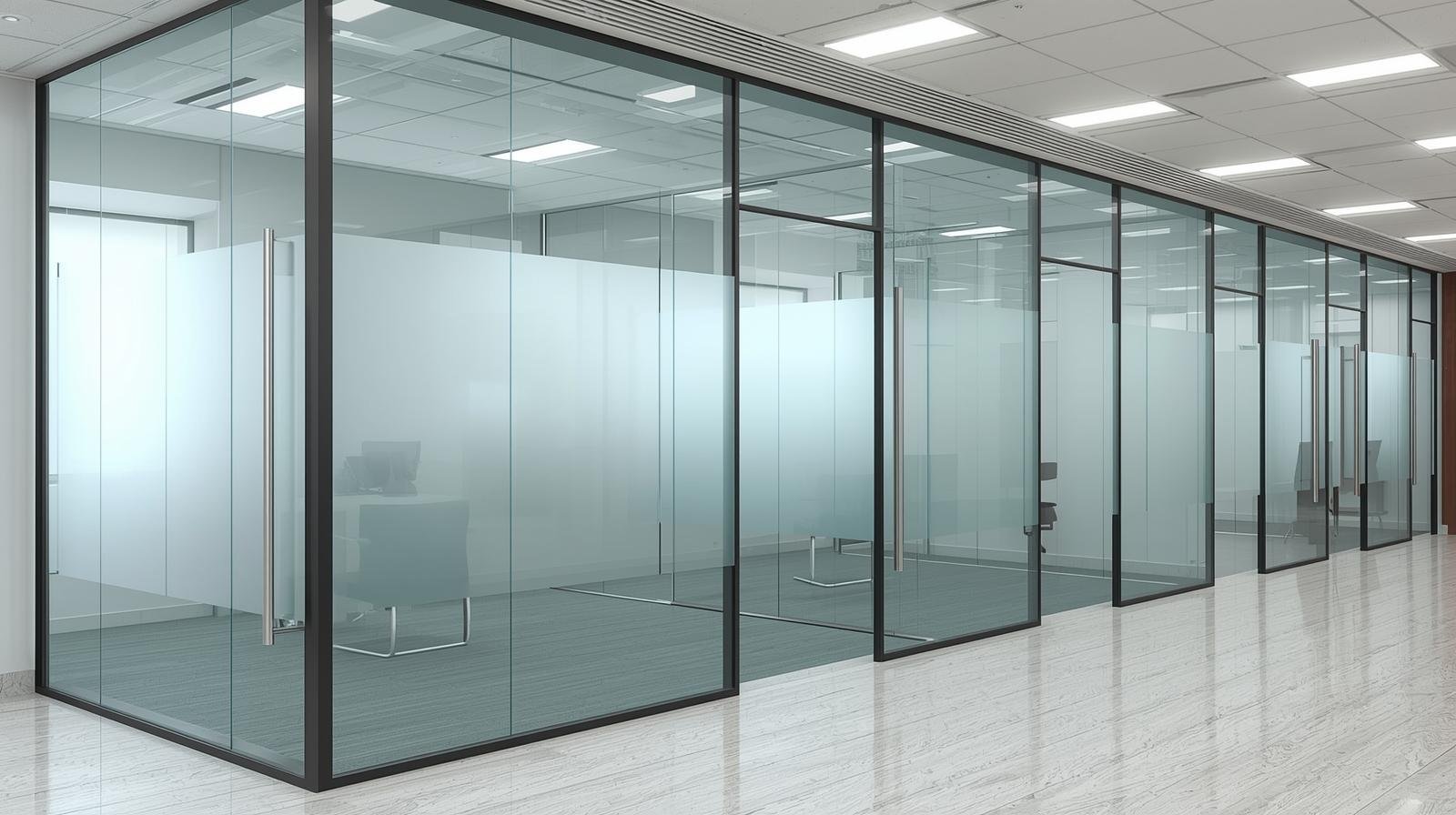 Office or clinic glass cabins with frosted window films for privacy in Chennai and Coimbatore