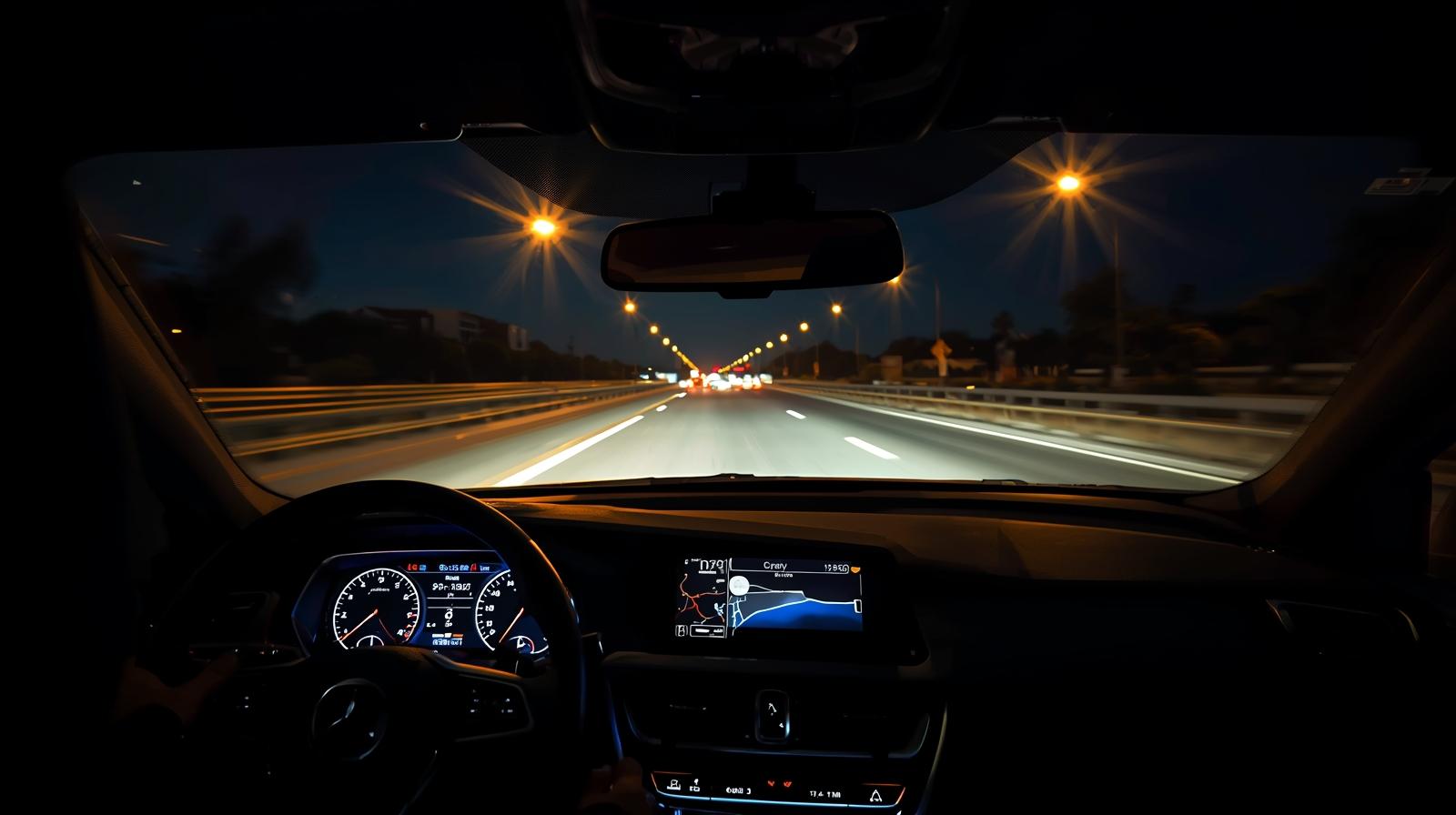 Night driving with reduced headlight glare using anti-glare film