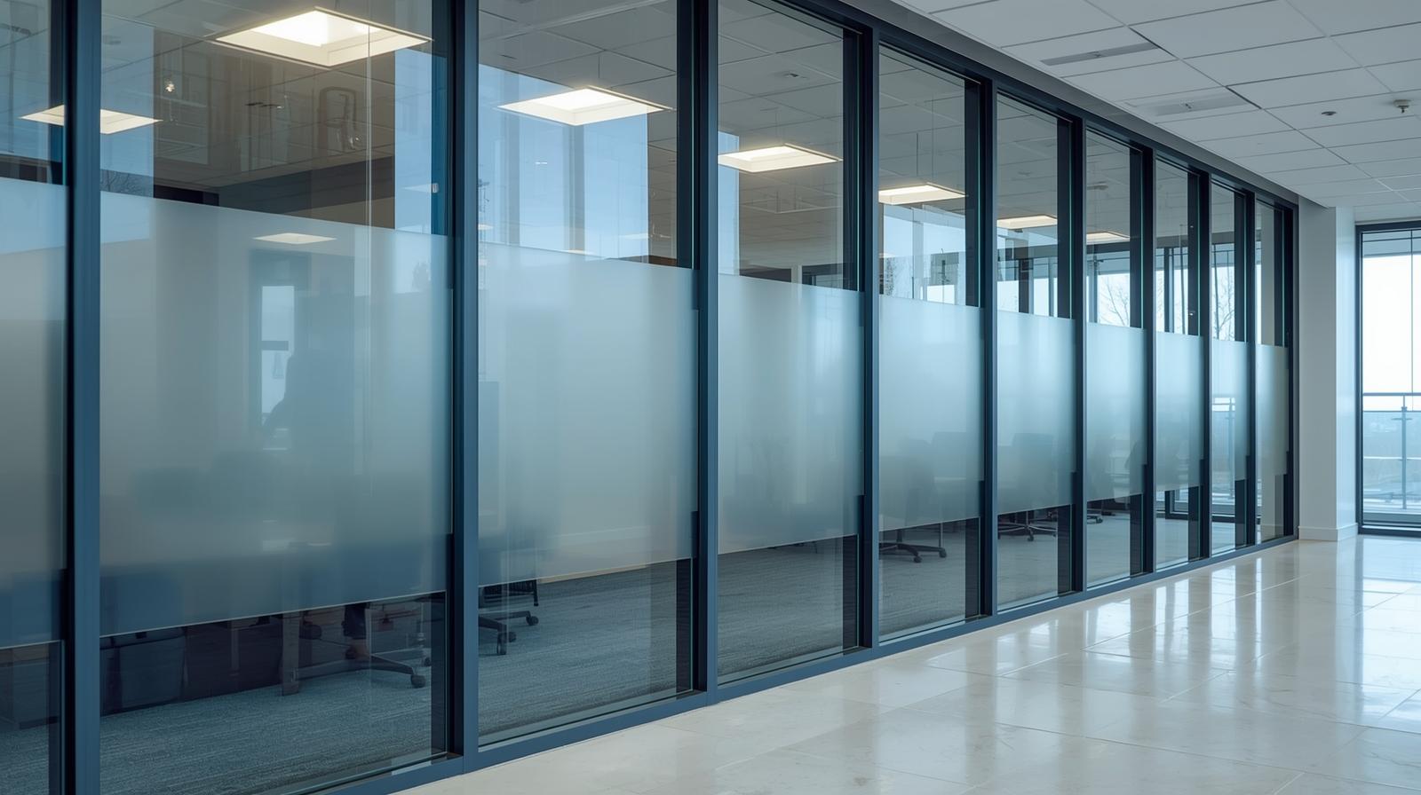 One-way vision privacy film on office and industrial glass cabins