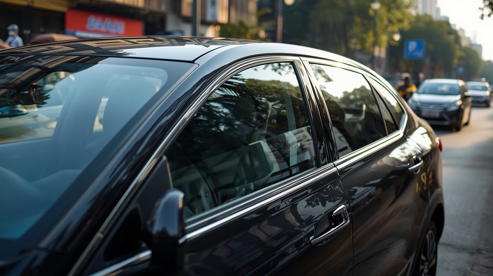Road-legal car with clear visibility sun film installed as per VLT norms