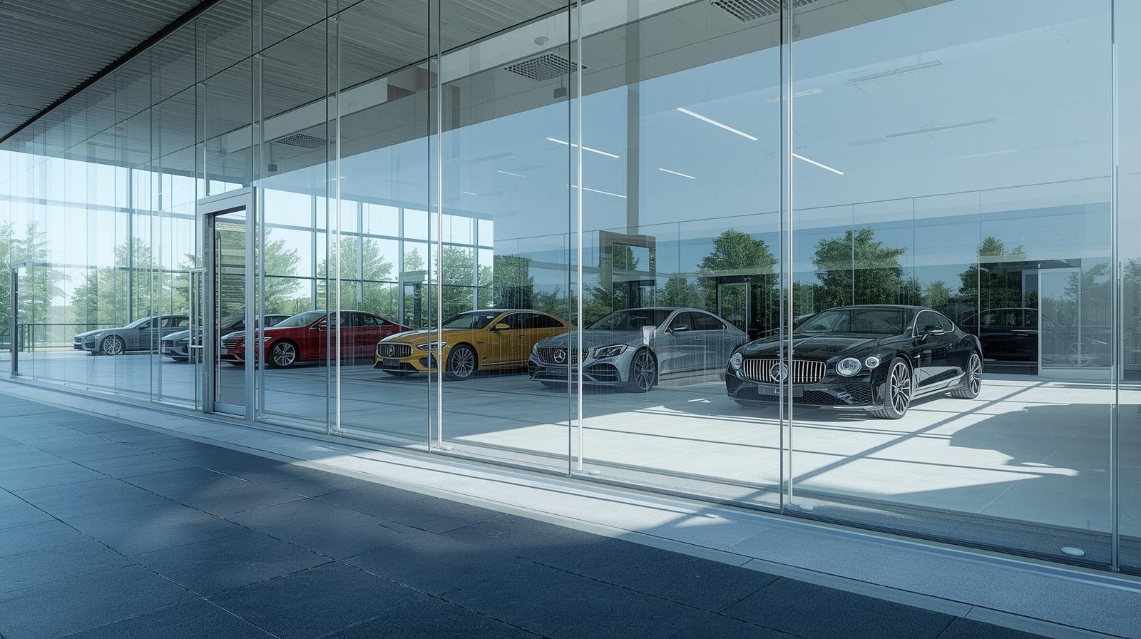 Transparent protective film on showroom glass