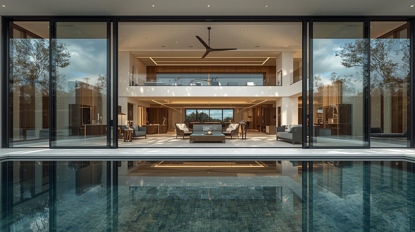 Premium villa with large glass windows protected using window films
