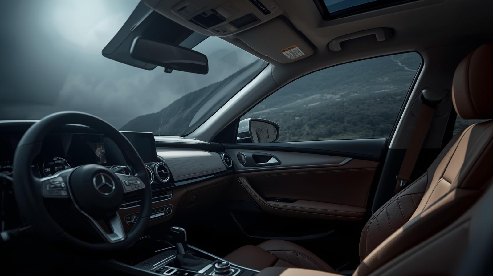 Car dashboard and seats protected from sunlight through automotive window tint film