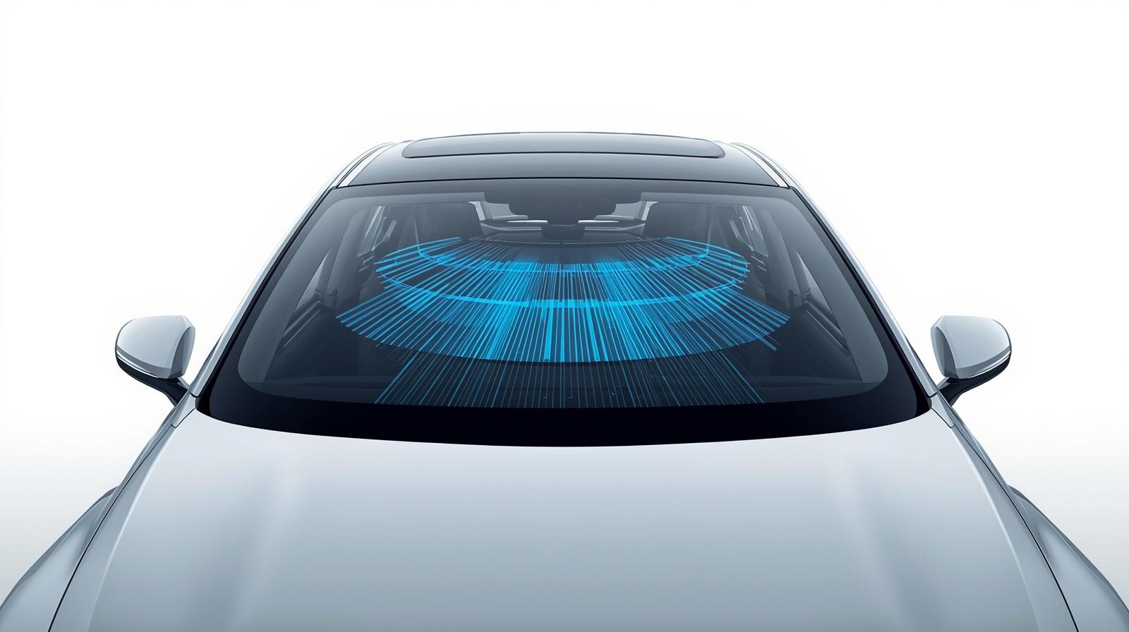 Modern car windshield with invisible nano ceramic window film and signal-friendly technology concept