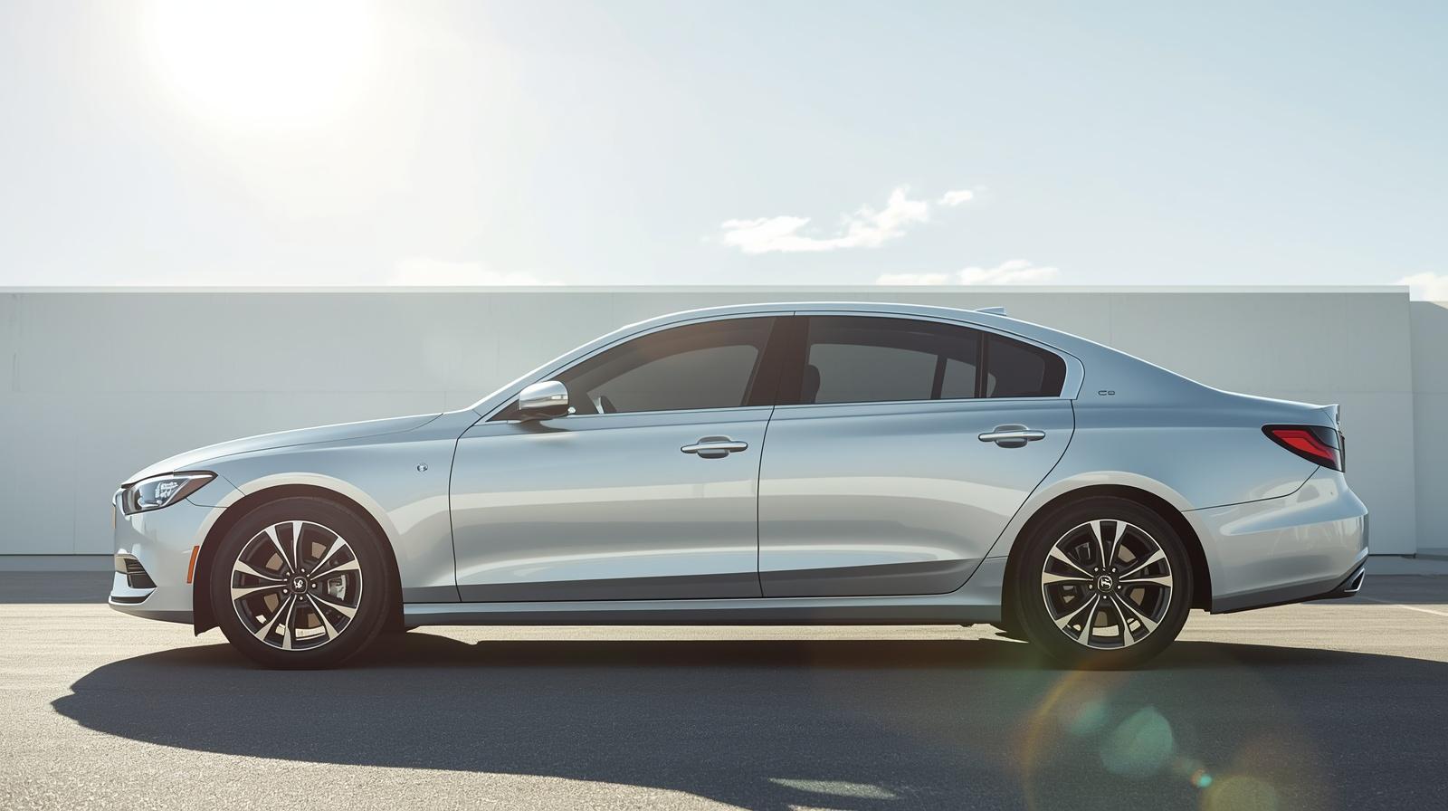 Modern family sedan parked outside under strong sunlight showing daily comfort heat reduction concept